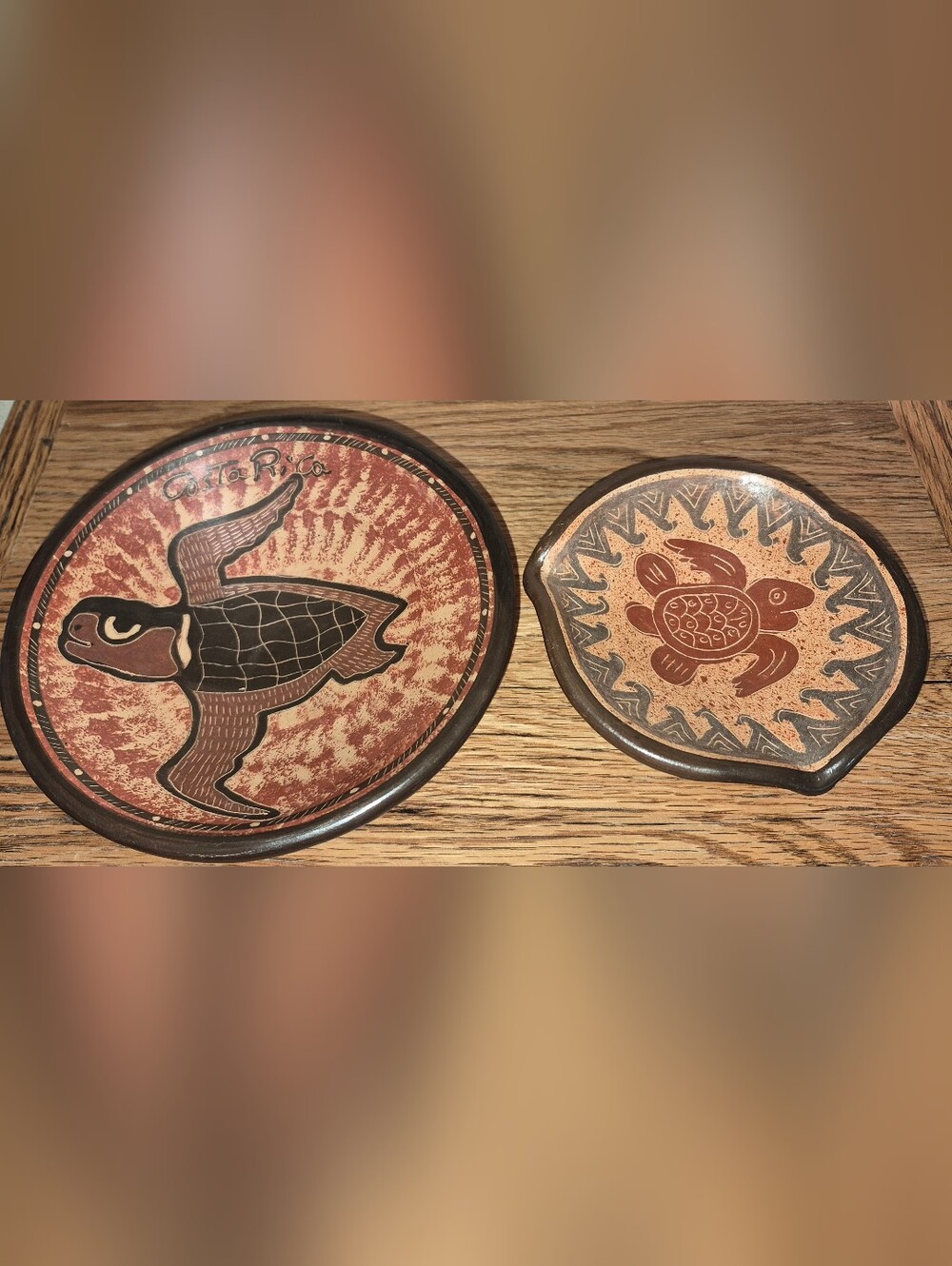 2 Handmade, Terracotta Costa Rican Chorotega pottery Bowls W/ Turtles